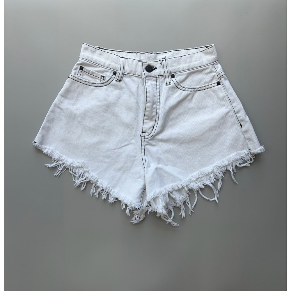 BDG Urban Outfitters White Denim Pitched Waist Shorts Black Contrast Stitch 25